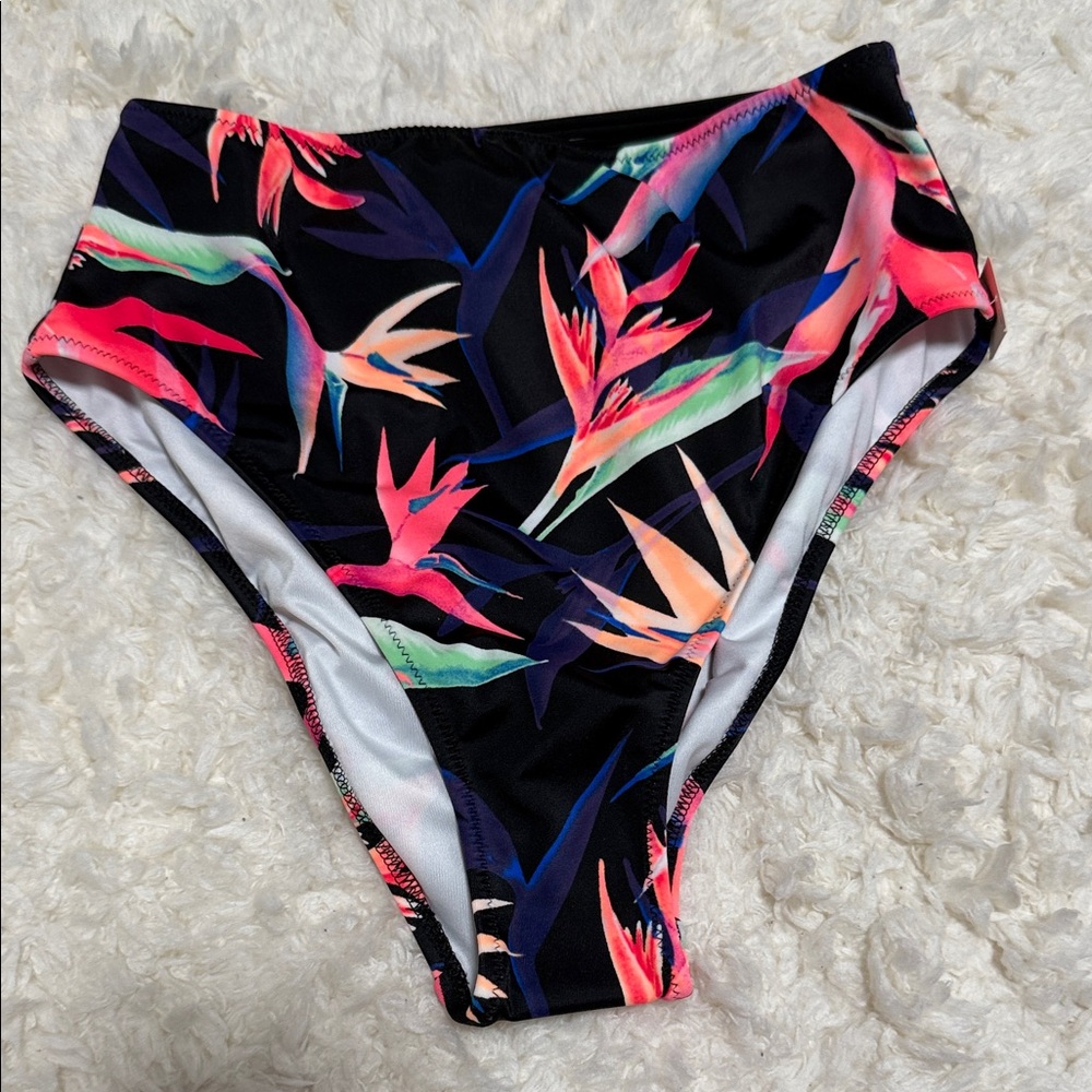 Victoria's Secret Black and Pink Floral Bikini Bottom